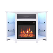 Fireplace Corner TV Stand with LED Lights and Smart APP Control for 50 Inches TV-White-Entertainment Centers & TV Stands-DECOROLALA