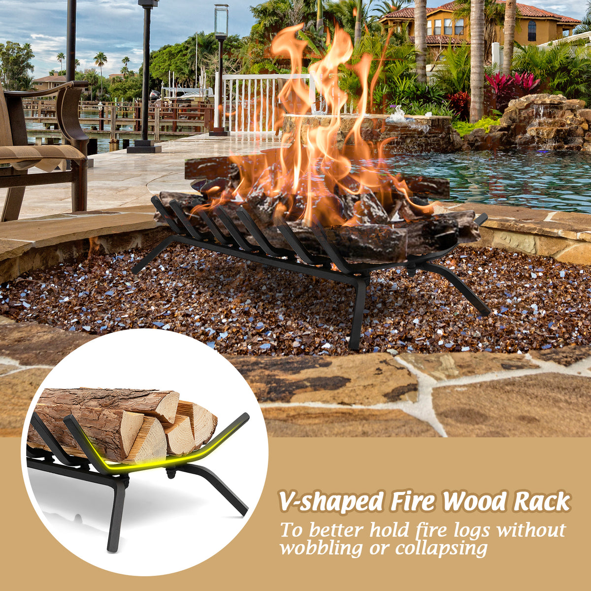 31/25/18 Inch Fireplace Grate for Outdoor Fire Pit-L-Fireplace Tools-DECOROLALA