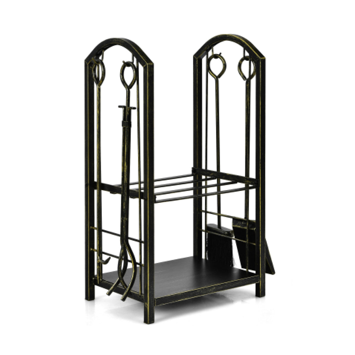 Fireplace Log Rack with 4 Pieces Fireplace Tools-Bronze-Log Racks & Carriers-DECOROLALA