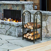 Fireplace Log Rack with 4 Pieces Fireplace Tools-Bronze-Log Racks & Carriers-DECOROLALA