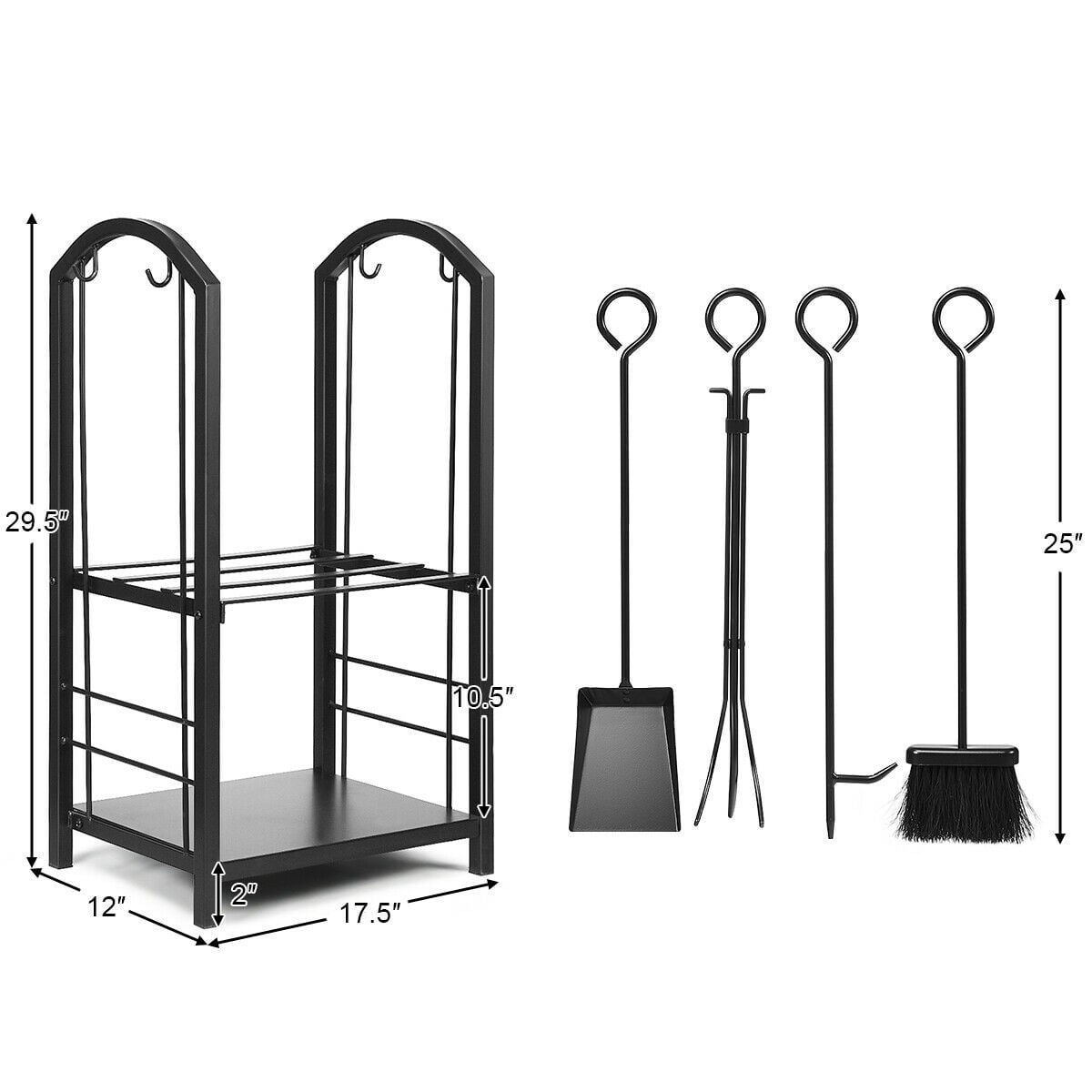 Fireplace Log Rack with 4 Tools Set Fireside Firewood Holder-Log Racks & Carriers-DECOROLALA