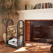 Fireplace Log Rack with 4 Tools Set Fireside Firewood Holder-Log Racks & Carriers-DECOROLALA