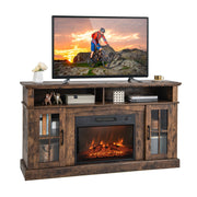 Fireplace TV Stand for TVs Up to 65 Inch with Side Cabinets and Remote Control-Brown-Entertainment Centers & TV Stands-DECOROLALA