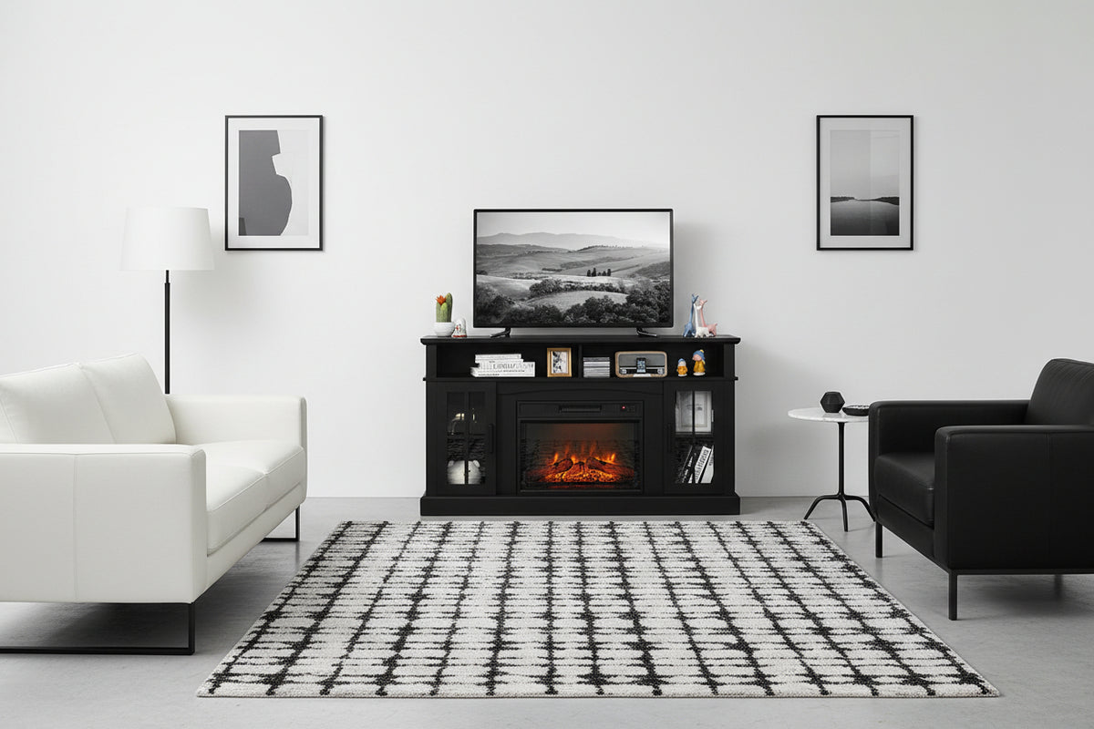 Fireplace TV Stand for TVs up to 65" - 58" Black with 23" Heater-Entertainment Centers & TV Stands-DECOROLALA