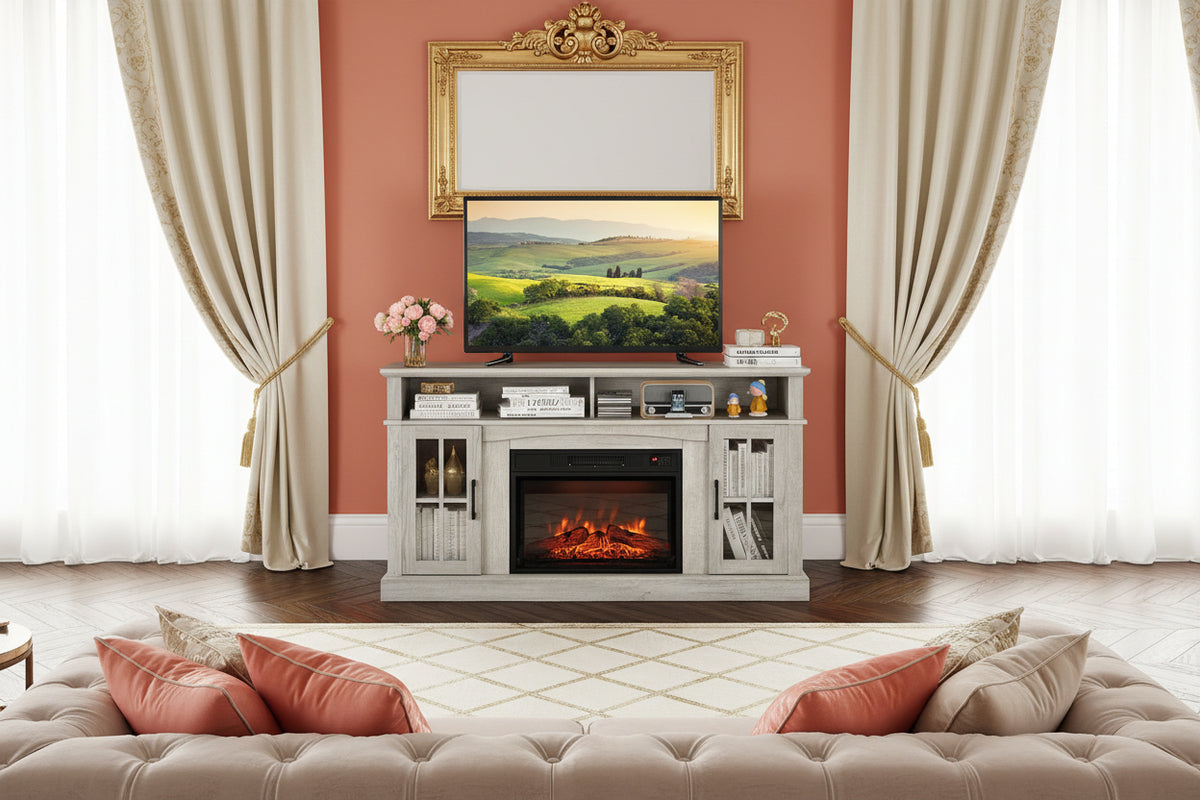 Fireplace TV Stand for TVs up to 65" with 23" Heater - Gray-Entertainment Centers & TV Stands-DECOROLALA