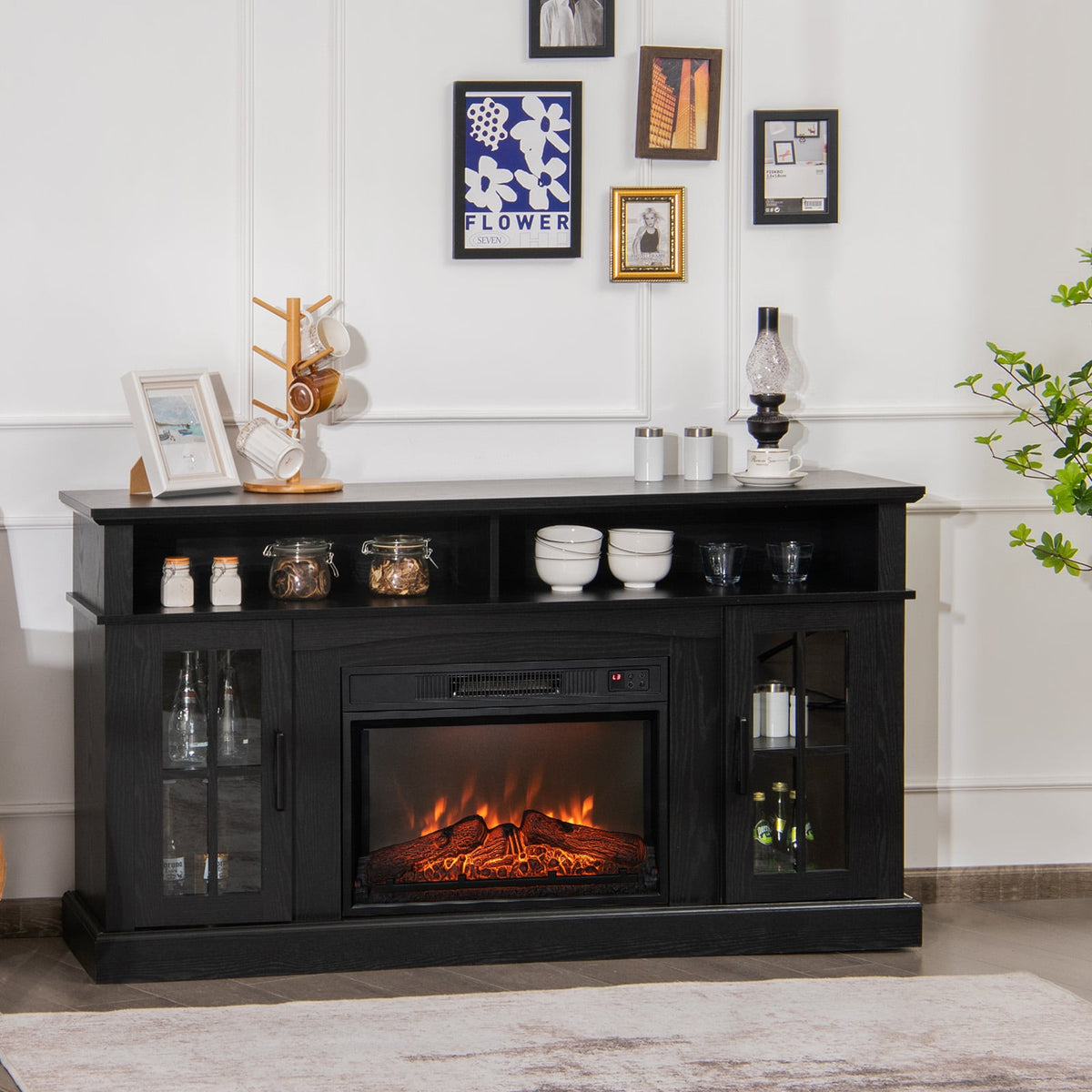 Fireplace TV Stand with 1400W Electric Fireplace-Black-Entertainment Centers & TV Stands-DECOROLALA