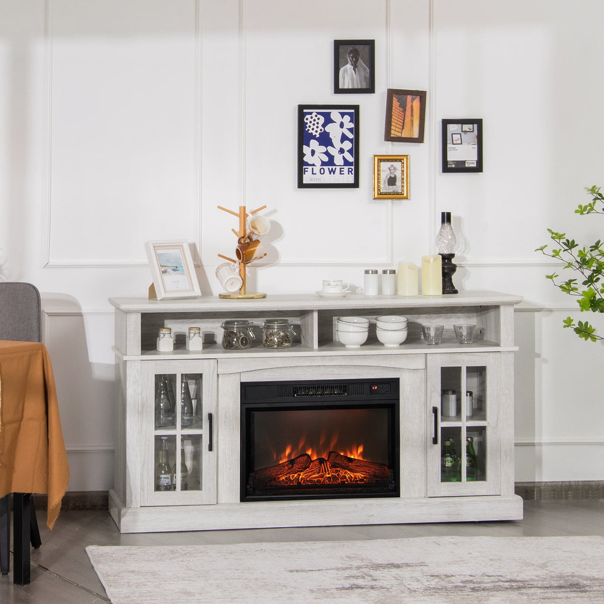Fireplace TV Stand with 1400W Electric Fireplace-Gray-Entertainment Centers & TV Stands-DECOROLALA