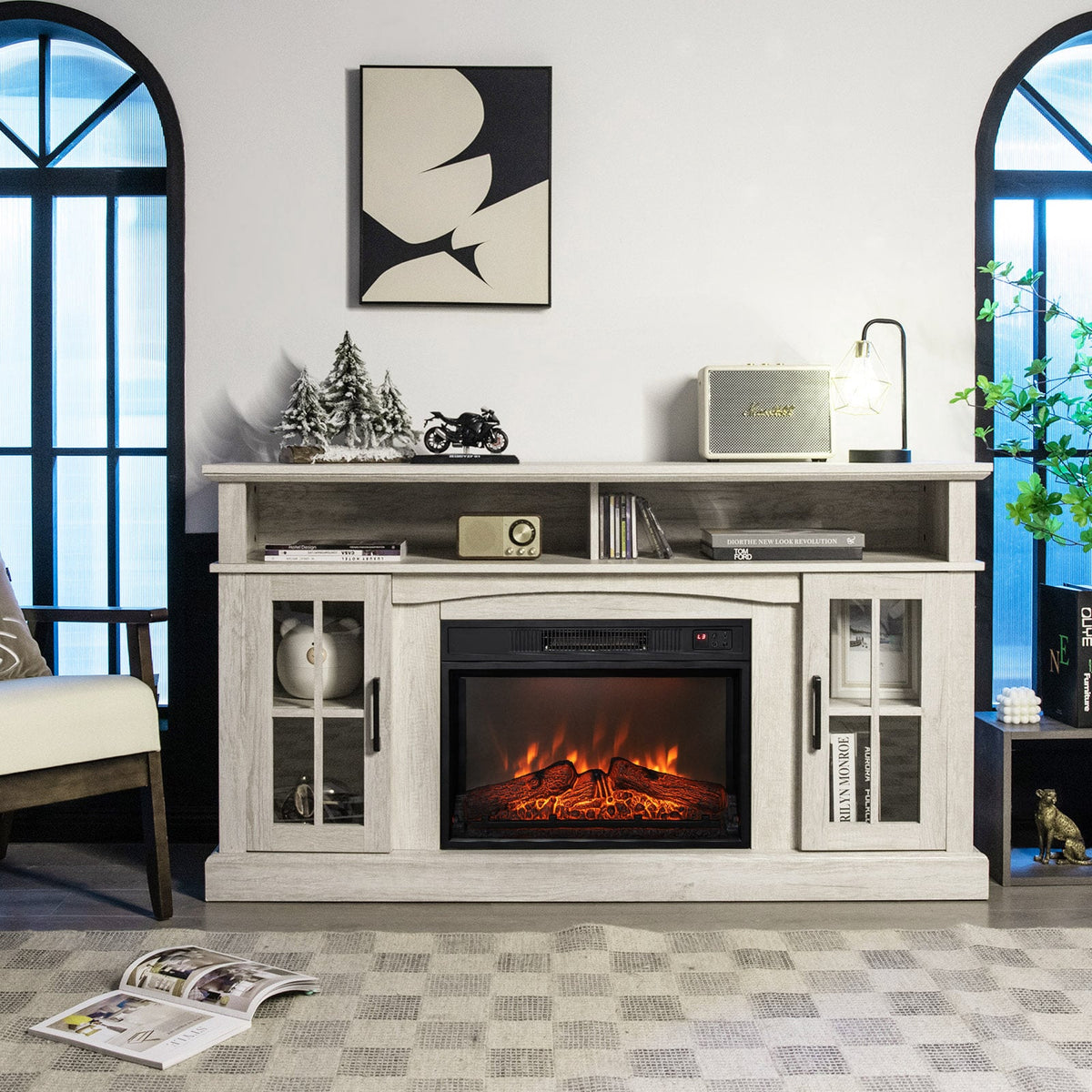 Fireplace TV Stand with 1400W Electric Fireplace-Gray-Entertainment Centers & TV Stands-DECOROLALA