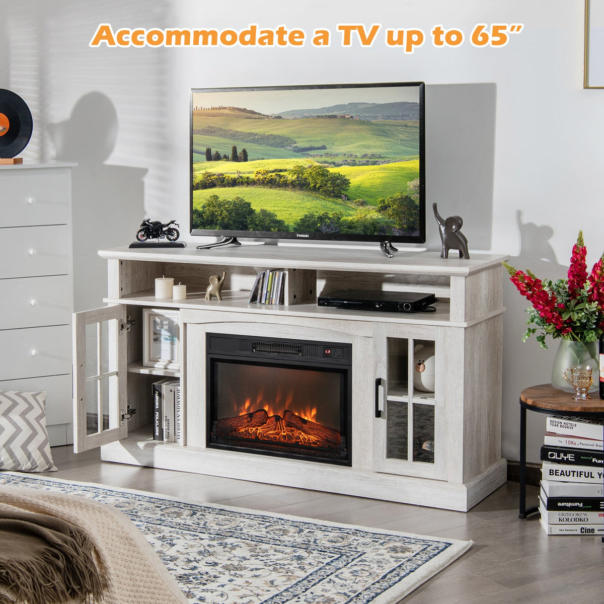 Fireplace TV Stand with 1400W Electric Fireplace-Gray-Entertainment Centers & TV Stands-DECOROLALA
