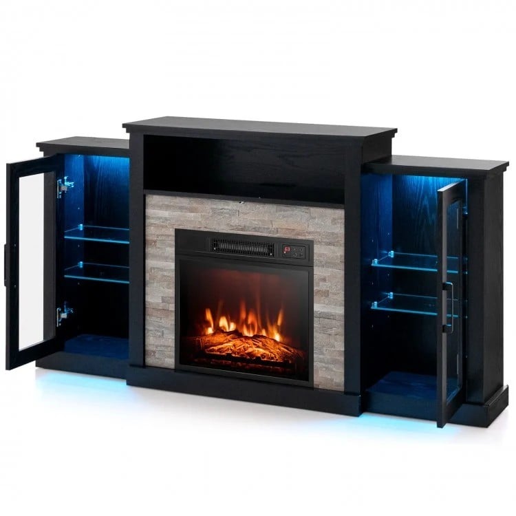 Fireplace TV Stand with 16-Color Led Lights for TVs up to 65 Inch-Black-Entertainment Centers & TV Stands-DECOROLALA