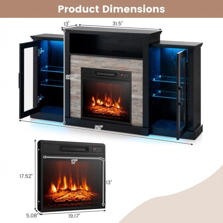 Fireplace TV Stand with 16-Color Led Lights for TVs up to 65 Inch-Black-Entertainment Centers & TV Stands-DECOROLALA
