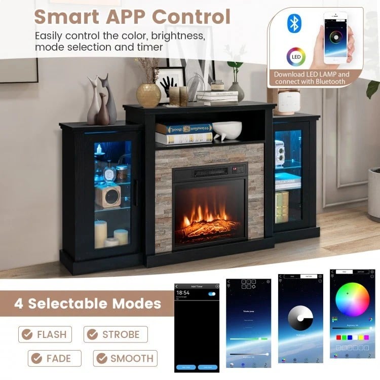 Fireplace TV Stand with 16-Color Led Lights for TVs up to 65 Inch-Black-Entertainment Centers & TV Stands-DECOROLALA