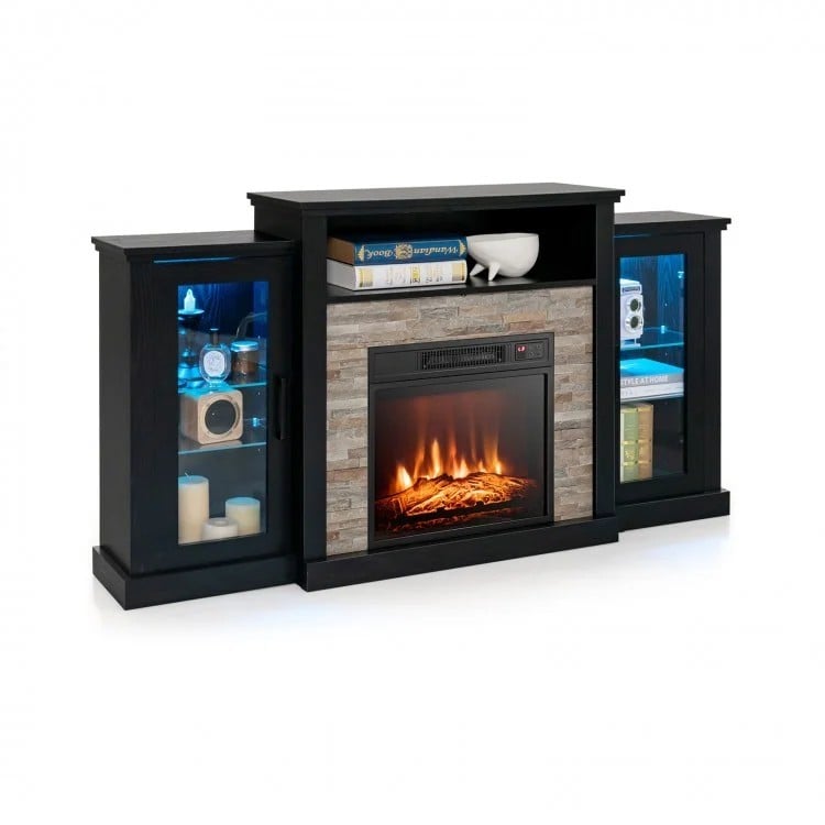 Fireplace TV Stand with 16-Color Led Lights for TVs up to 65 Inch-Black-Entertainment Centers & TV Stands-DECOROLALA