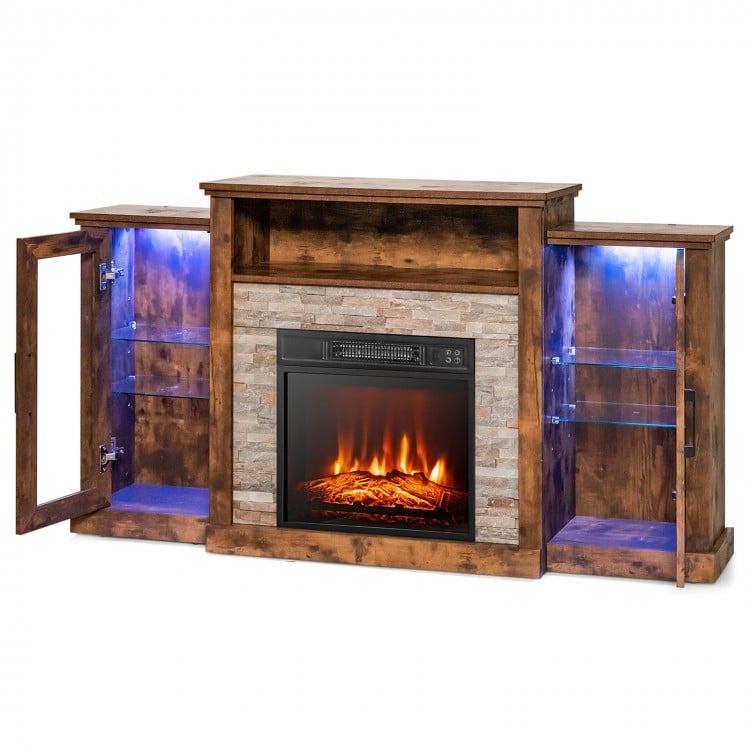 Fireplace TV Stand with 16-Color Led Lights for TVs up to 65 Inch-Brown-Entertainment Centers & TV Stands-DECOROLALA
