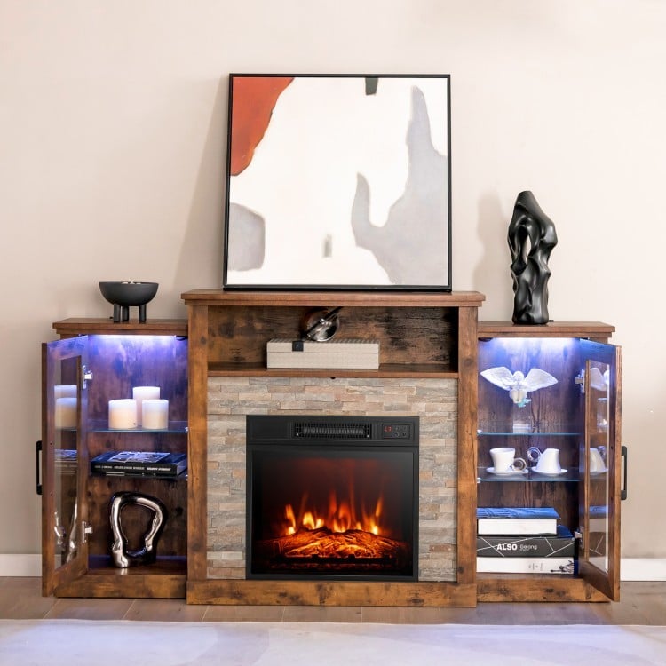 Fireplace TV Stand with 16-Color Led Lights for TVs up to 65 Inch-Brown-Entertainment Centers & TV Stands-DECOROLALA