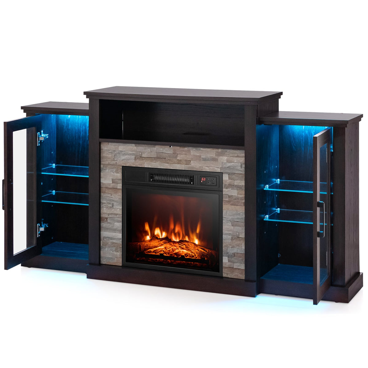 Fireplace TV Stand with 16-Color Led Lights for TVs up to 65 Inch-Dark Brown-Entertainment Centers & TV Stands-DECOROLALA