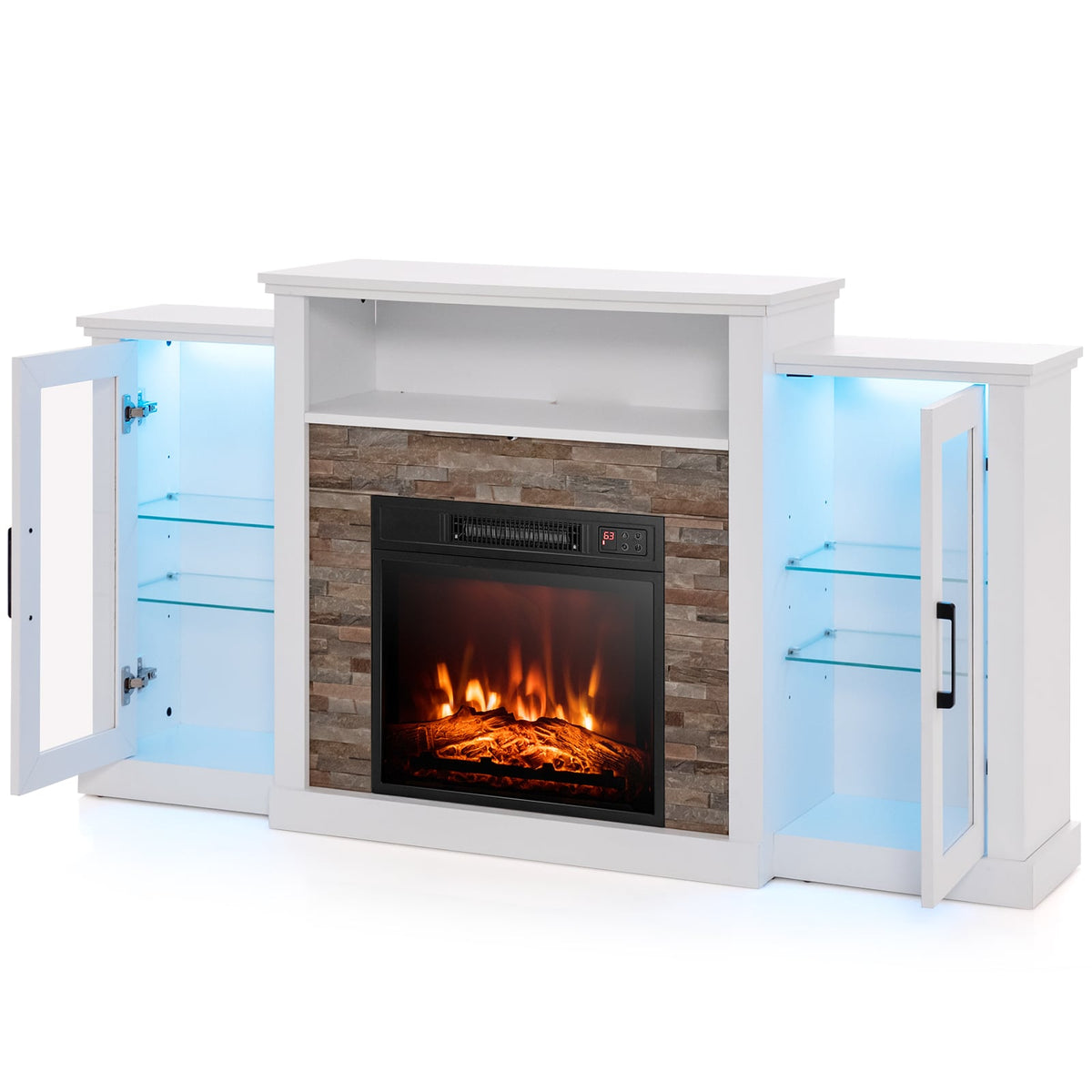 Fireplace TV Stand with 16-Color Led Lights for TVs up to 65 Inch-White-Entertainment Centers & TV Stands-DECOROLALA