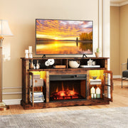 Fireplace TV Stand with LED Lights for TVs up to 50" - Rustic Brown-Entertainment Centers & TV Stands-DECOROLALA