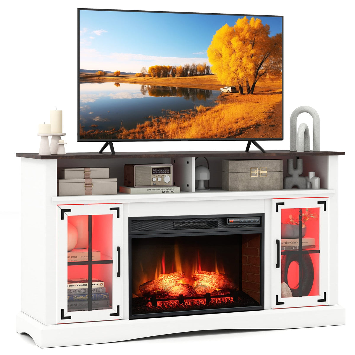 Fireplace TV Stand with Remote Controls and Thermostat for TVs Up to 50 Inch-White-Entertainment Centers & TV Stands-DECOROLALA