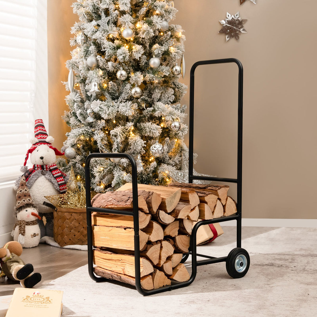 Firewood Log Cart Carrier with Anti-Slip and Wear-Resistant Wheels-Log Racks & Carriers-DECOROLALA