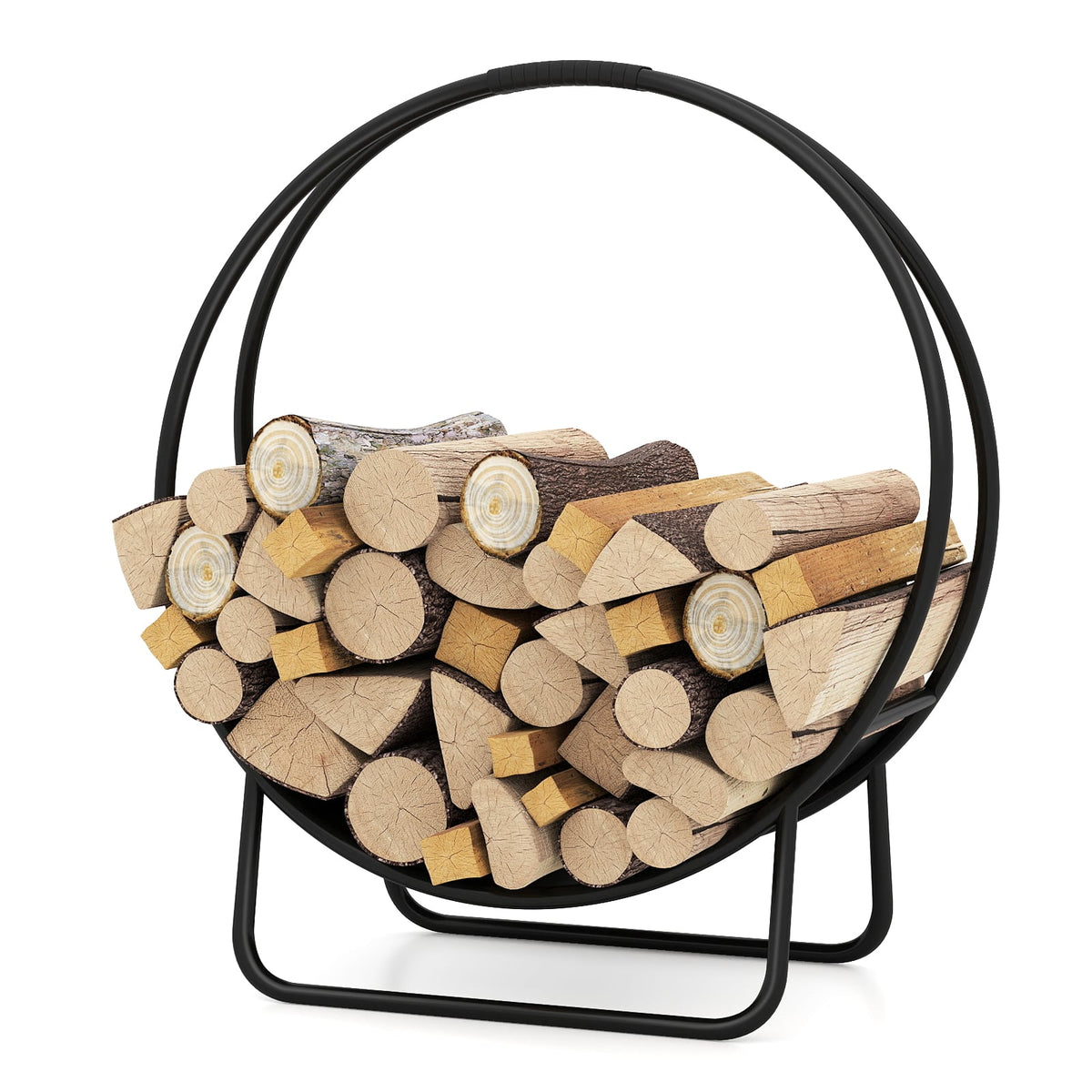 Firewood Log Hoop 20 Inch Round Heavy-duty Metal Curved Log Rack with Stand-Log Racks & Carriers-DECOROLALA