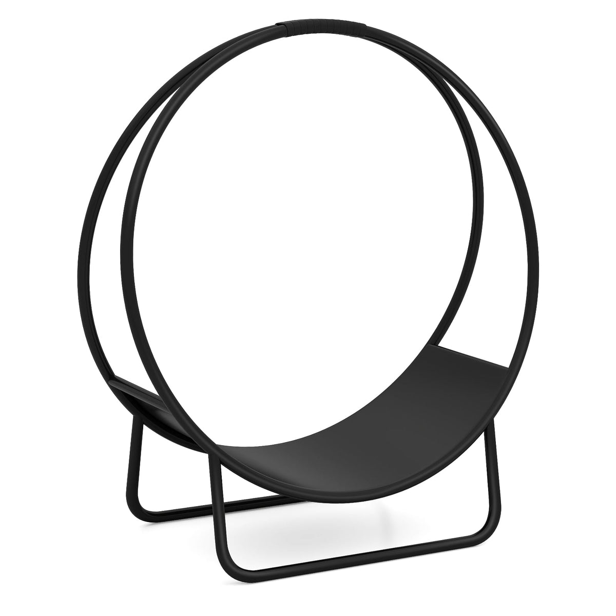 Firewood Log Hoop 20 Inch Round Heavy-duty Metal Curved Log Rack with Stand-Log Racks & Carriers-DECOROLALA