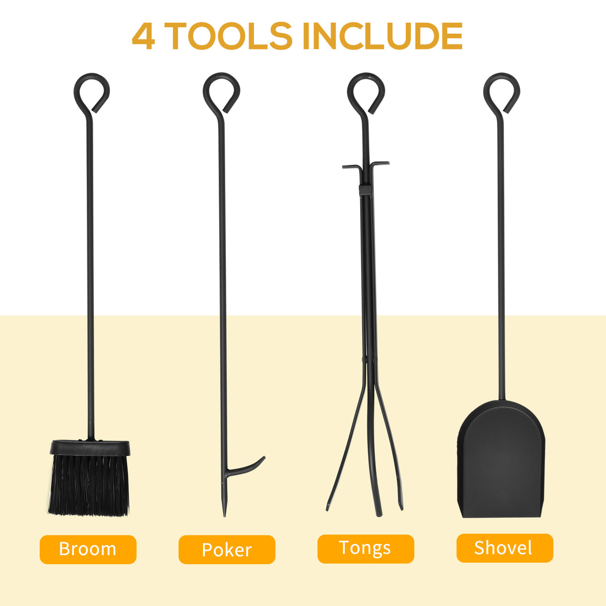 Firewood Log Rack with 4 Tools - Black Steel 29.5"-Firewood Racks-DECOROLALA