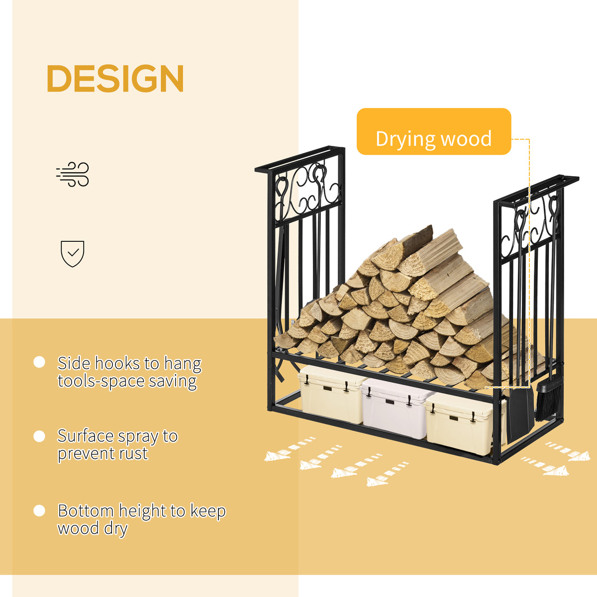 Firewood Log Rack with 4 Tools - Black Steel 29.5"-Firewood Racks-DECOROLALA