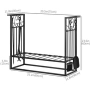 Firewood Log Rack with 4 Tools - Black Steel 29.5"-Firewood Racks-DECOROLALA