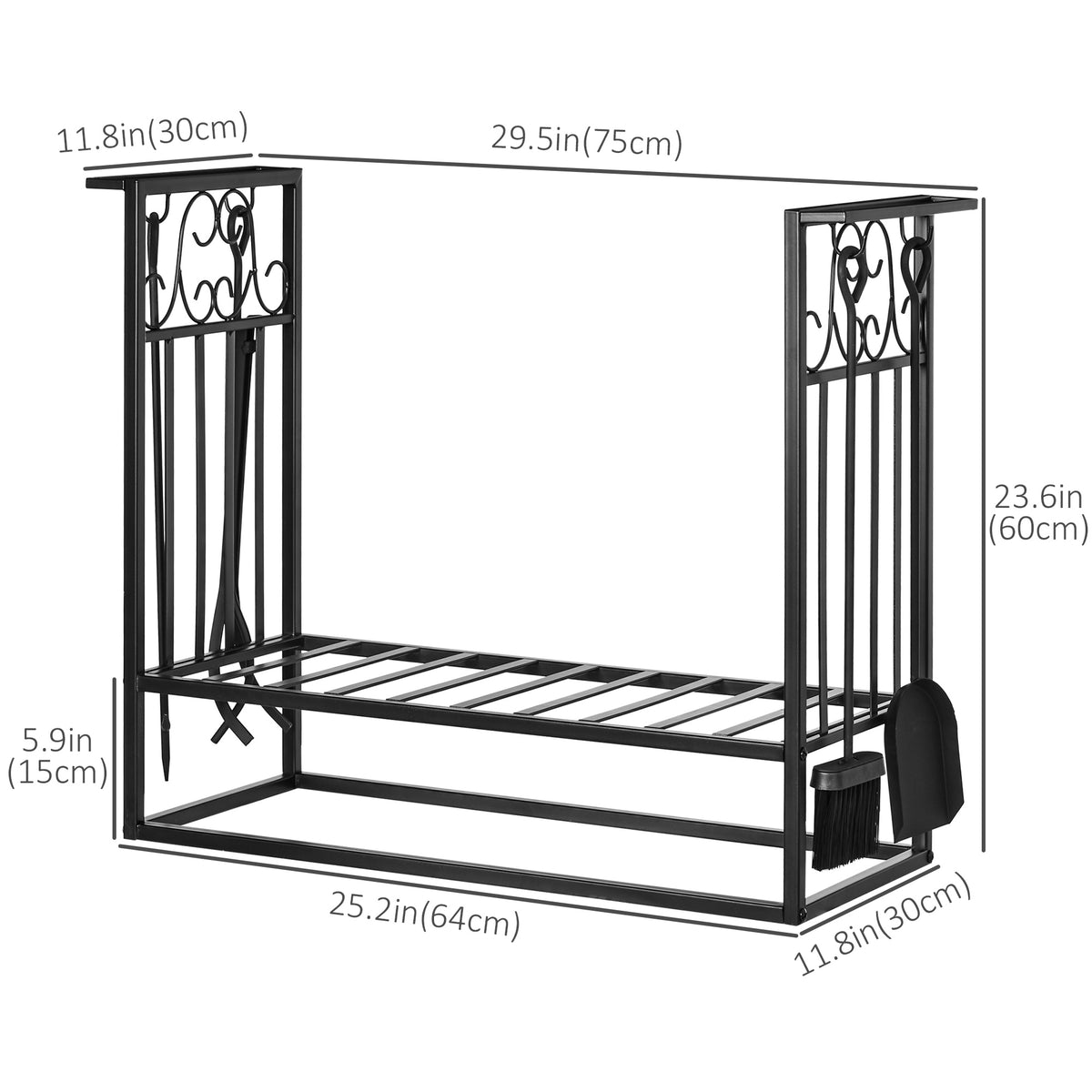 Firewood Log Rack with 4 Tools - Black Steel 29.5"-Firewood Racks-DECOROLALA
