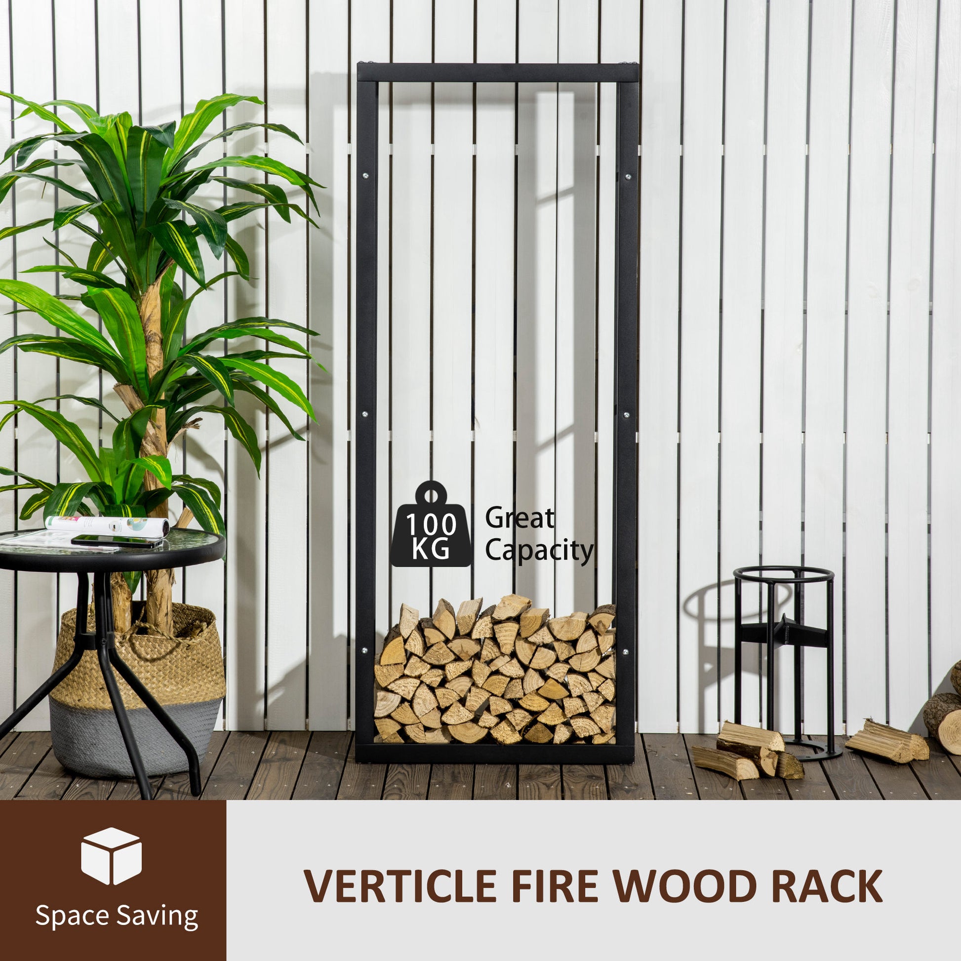 Firewood Rack - 23.6" Steel Log Holder 220 lbs. Capacity-Home Furnishings > Home Décor > Fireplaces & Accessories > Firewood Racks-DECOROLALA