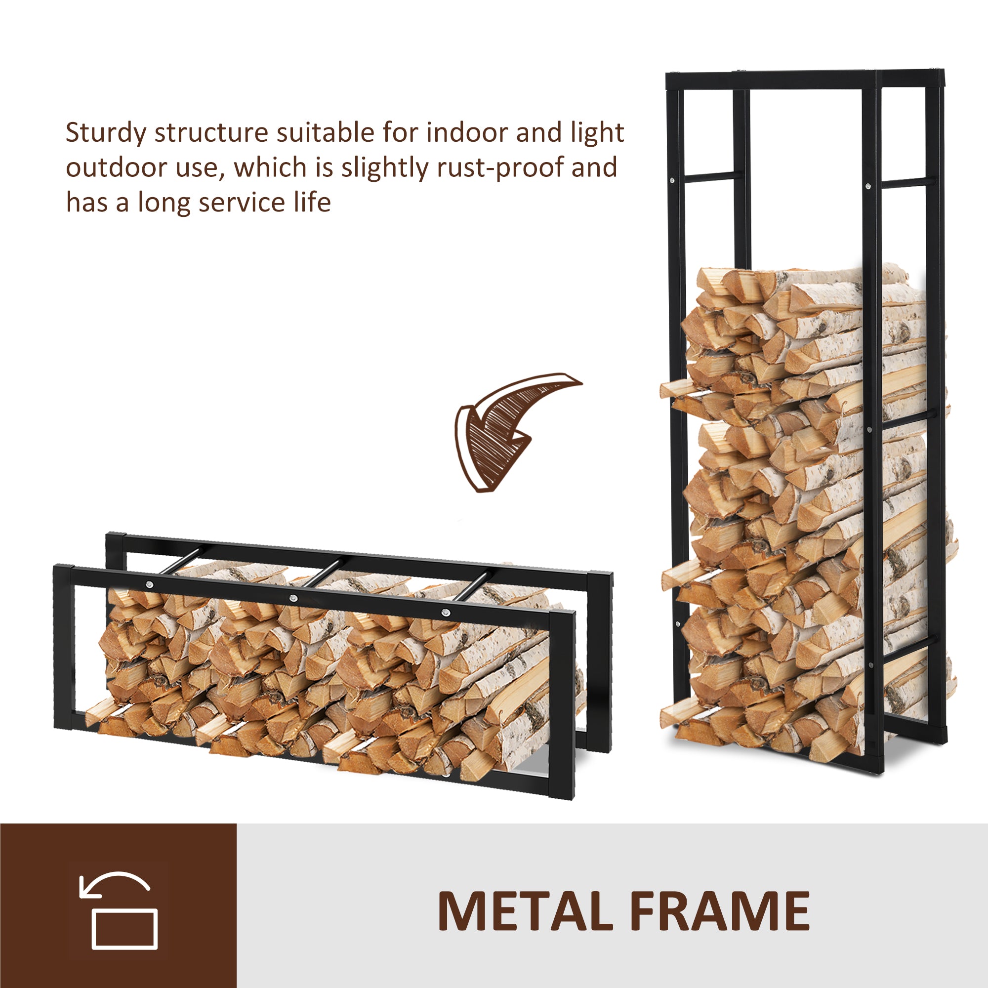 Firewood Rack - 23.6" Steel Log Holder 220 lbs. Capacity-Home Furnishings > Home Décor > Fireplaces & Accessories > Firewood Racks-DECOROLALA