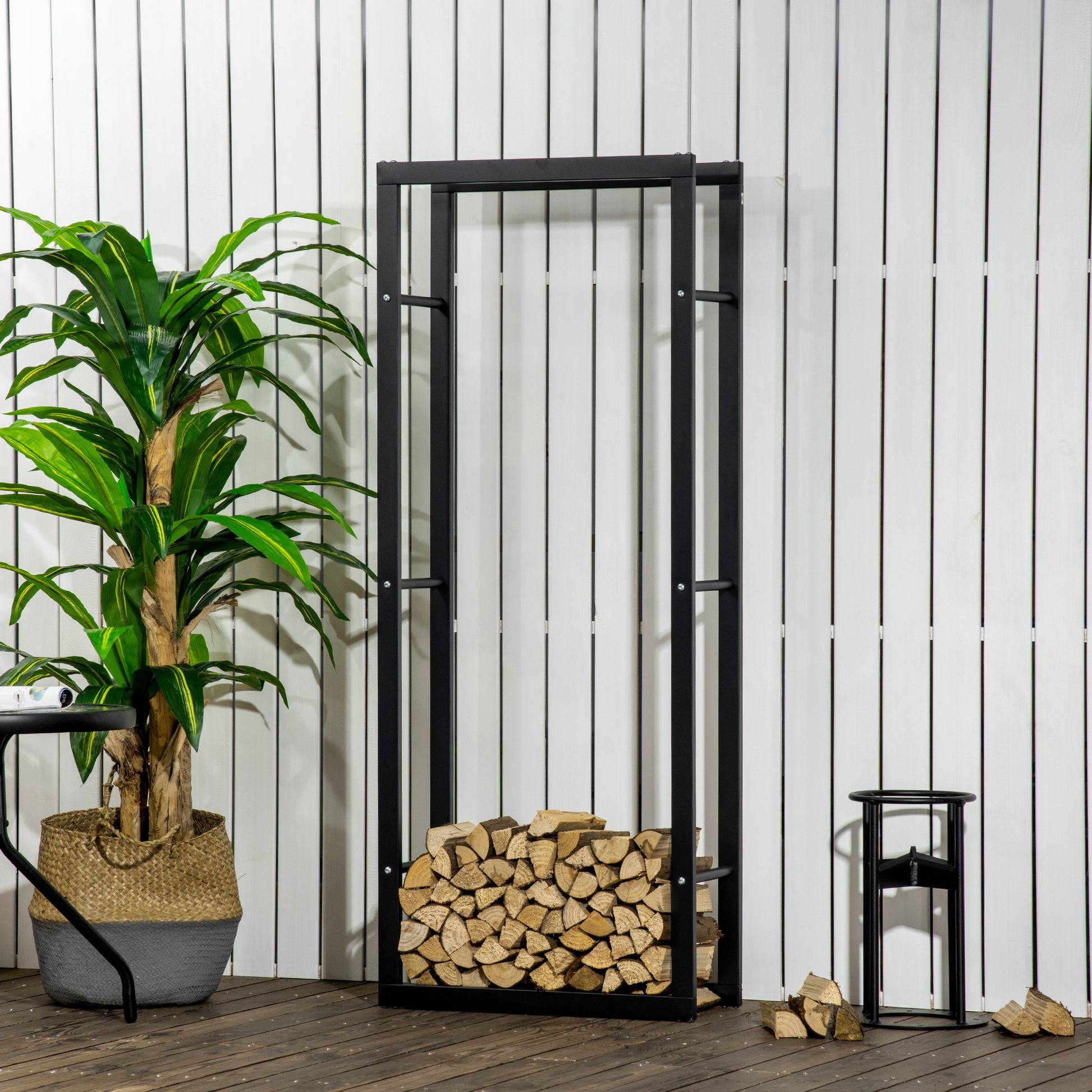 Firewood Rack - 23.6" Steel Log Holder 220 lbs. Capacity-Home Furnishings > Home Décor > Fireplaces & Accessories > Firewood Racks-DECOROLALA