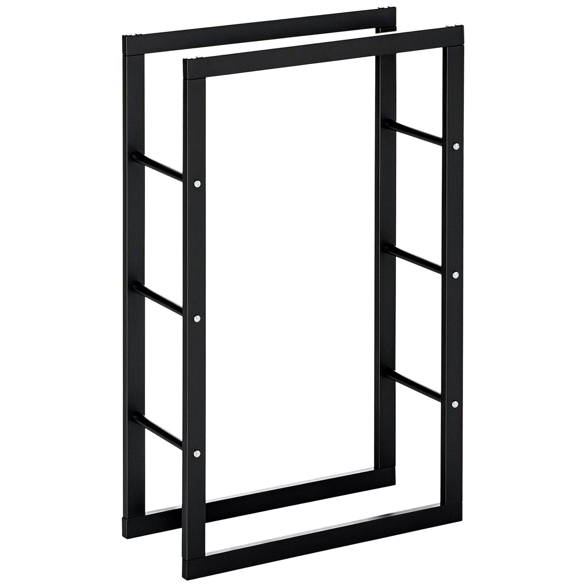 Firewood Rack - 23.6" Steel Log Holder with Handles, Black-Firewood Racks-DECOROLALA