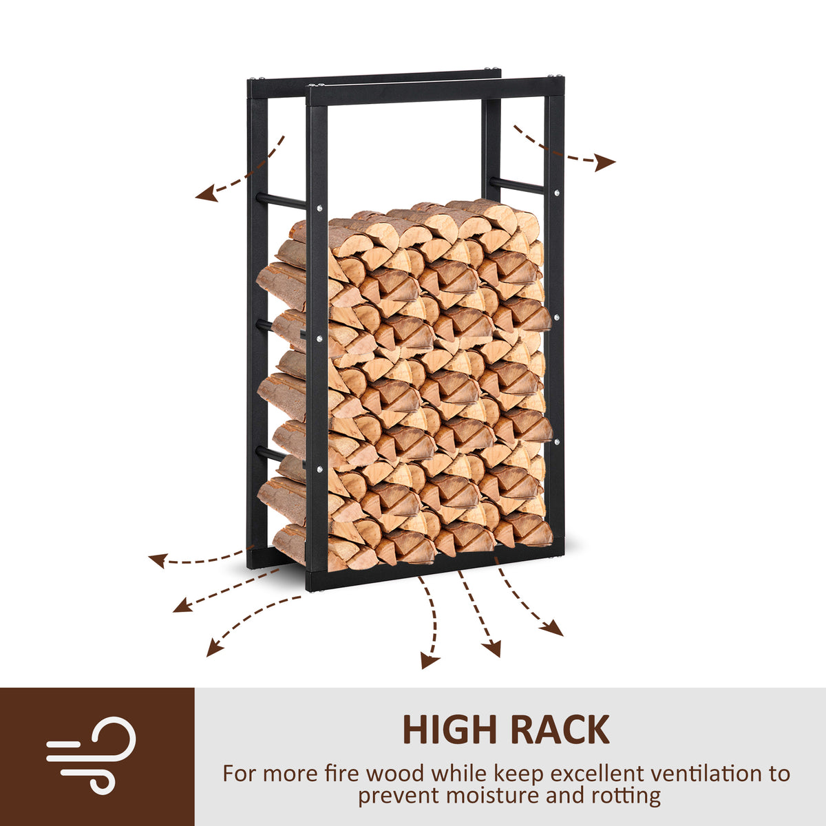 Firewood Rack - 23.6" Steel Log Holder with Handles, Black-Firewood Racks-DECOROLALA