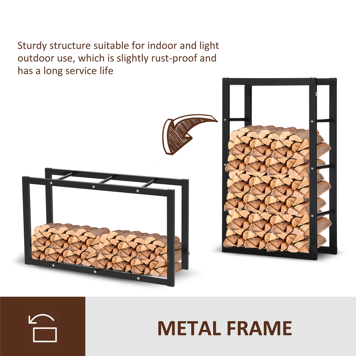 Firewood Rack - 23.6" Steel Log Holder with Handles, Black-Firewood Racks-DECOROLALA