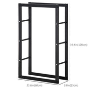 Firewood Rack - 23.6" Steel Log Holder with Handles, Black-Firewood Racks-DECOROLALA