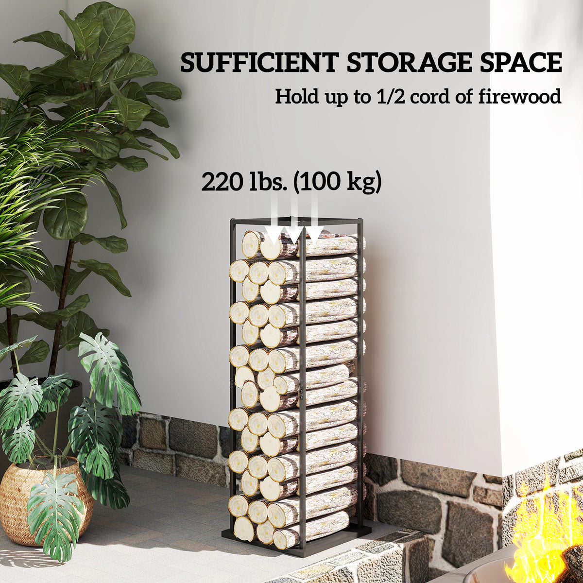 Firewood Rack - 43" Vertical Log Holder, 220 lbs Capacity-Firewood Racks-DECOROLALA