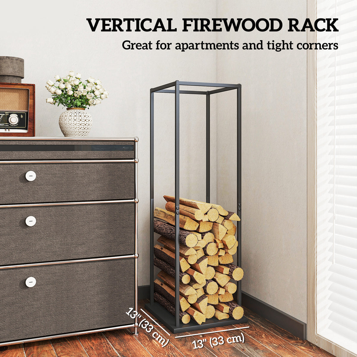 Firewood Rack - 43" Vertical Log Holder, 220 lbs Capacity-Firewood Racks-DECOROLALA