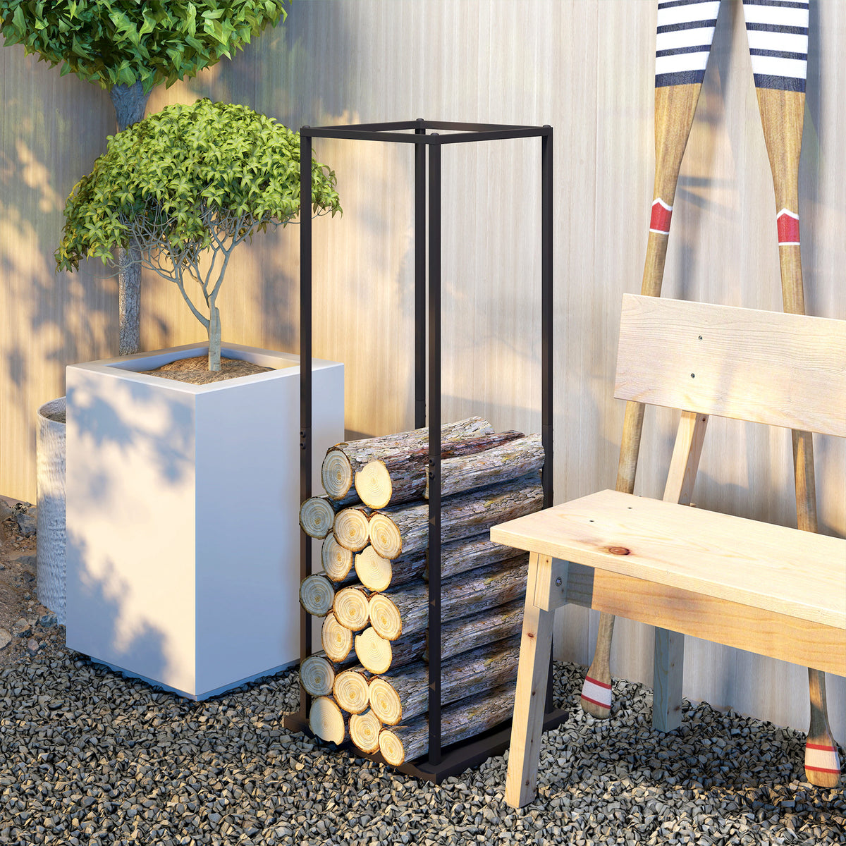 Firewood Rack - 43" Vertical Log Holder, 220 lbs Capacity-Firewood Racks-DECOROLALA