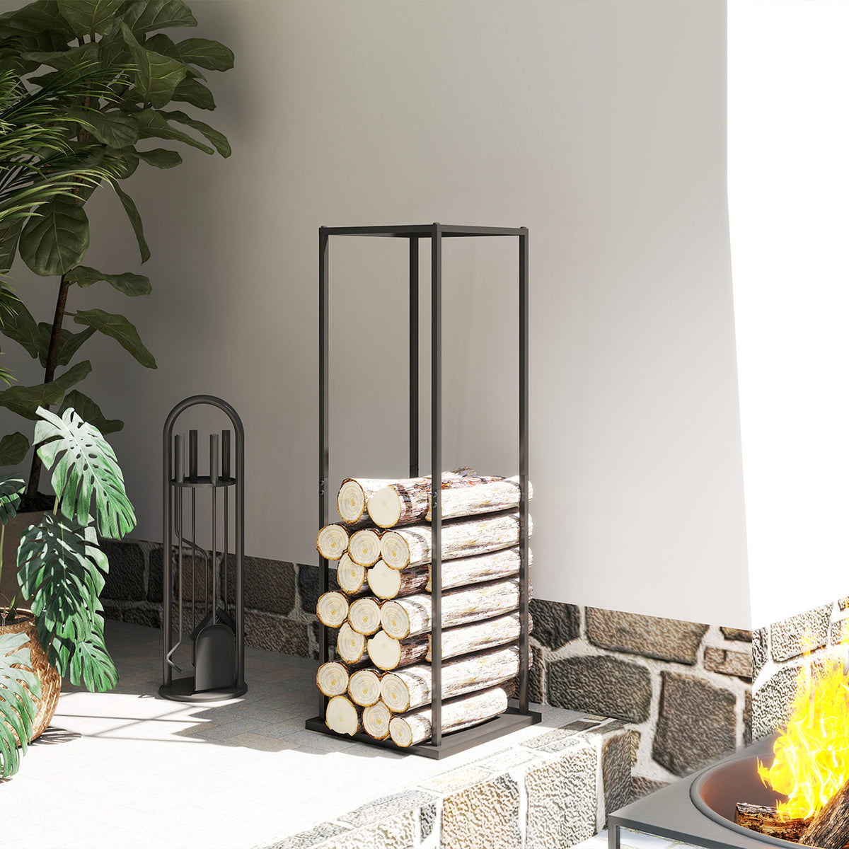 Firewood Rack - 43" Vertical Log Holder, 220 lbs Capacity-Firewood Racks-DECOROLALA