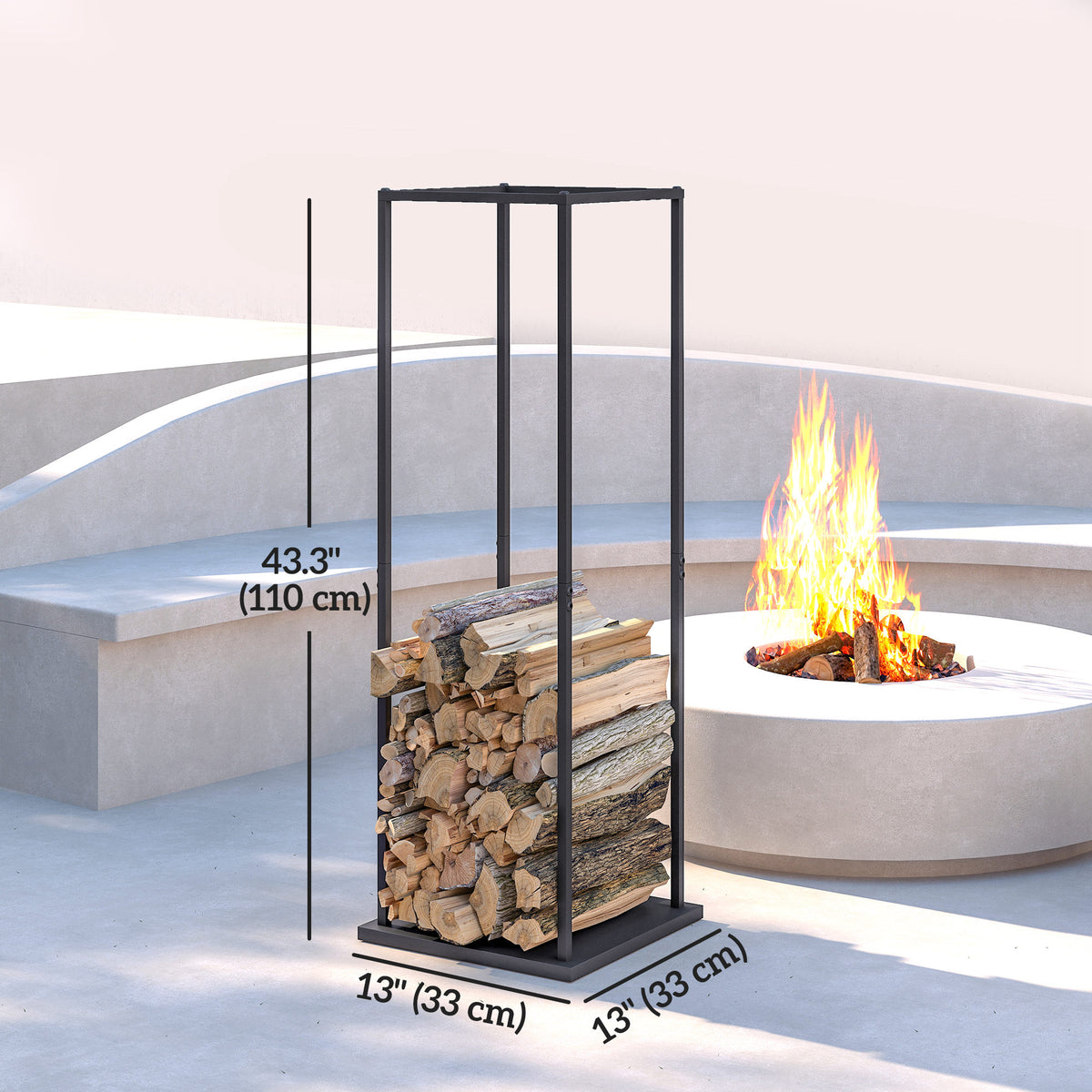 Firewood Rack - 43" Vertical Log Holder, 220 lbs Capacity-Firewood Racks-DECOROLALA