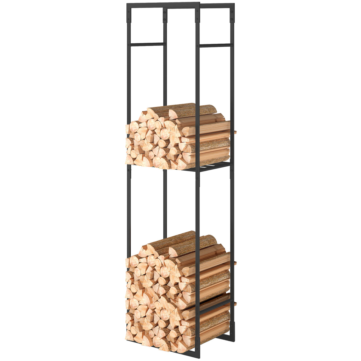 Firewood Rack - Black Metal Log Holder with Shelf-Firewood Racks-DECOROLALA