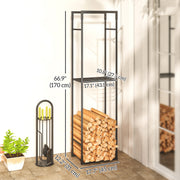 Firewood Rack - Black Metal Log Holder with Shelf-Firewood Racks-DECOROLALA