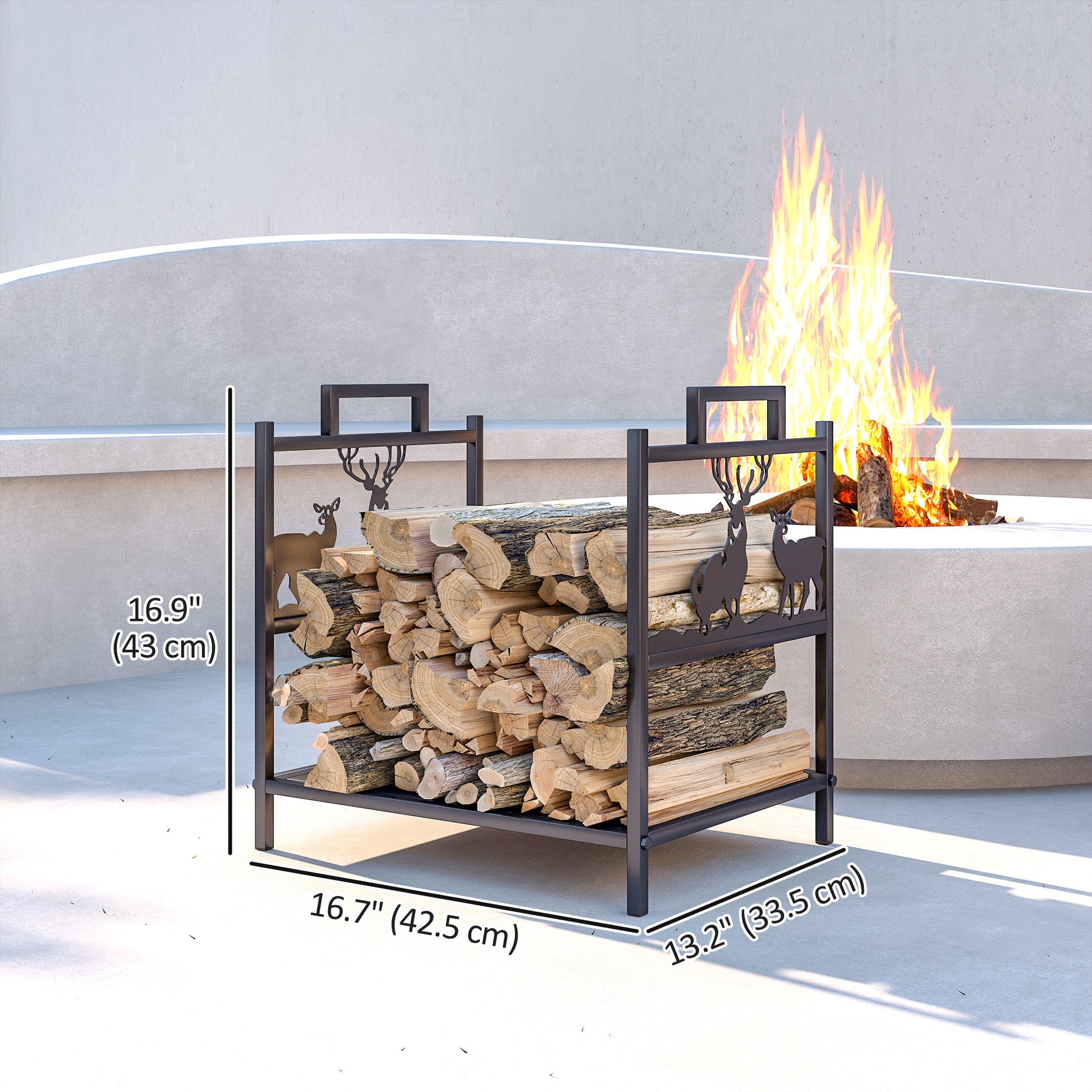 Firewood Rack - Black Reindeer Design Metal Log Holder-Home Furnishings > Home Décor > Fireplaces & Accessories > Firewood Racks-DECOROLALA