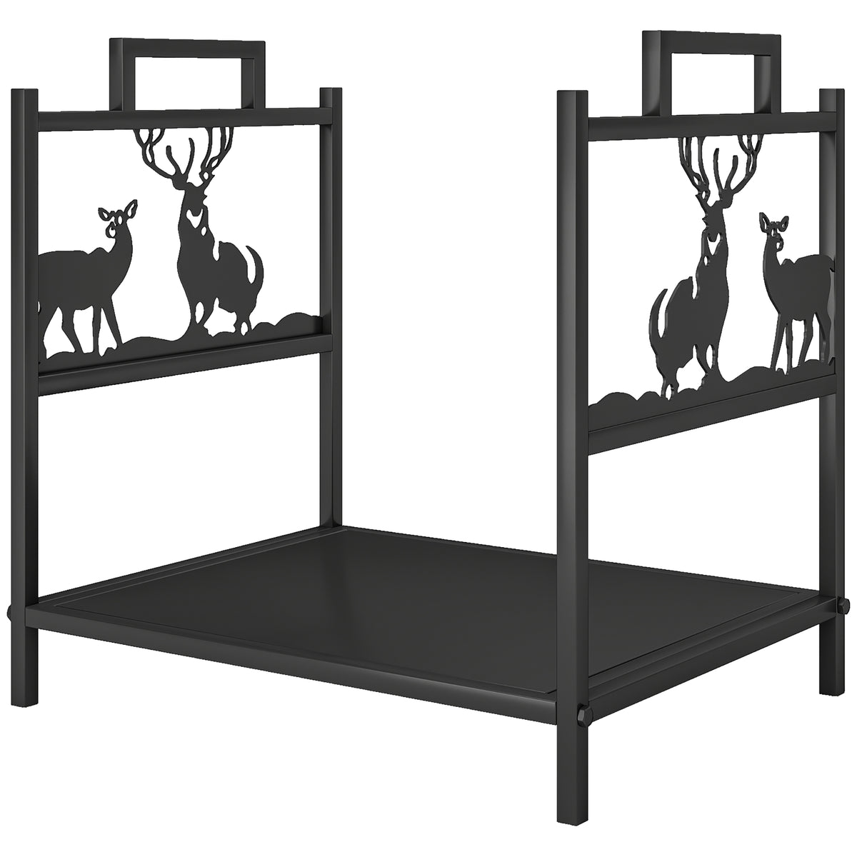 Firewood Rack - Black Reindeer Design Metal Log Holder-Home Furnishings > Home Décor > Fireplaces & Accessories > Firewood Racks-DECOROLALA
