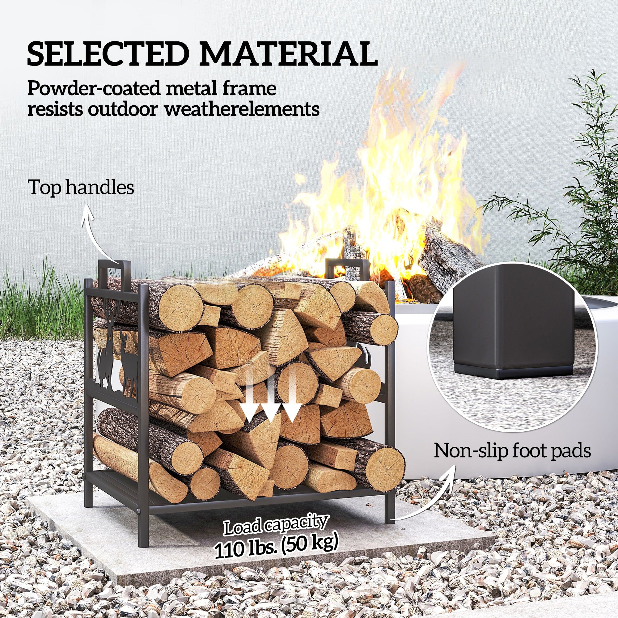 Firewood Rack - Black Reindeer Design Metal Log Holder-Home Furnishings > Home Décor > Fireplaces & Accessories > Firewood Racks-DECOROLALA
