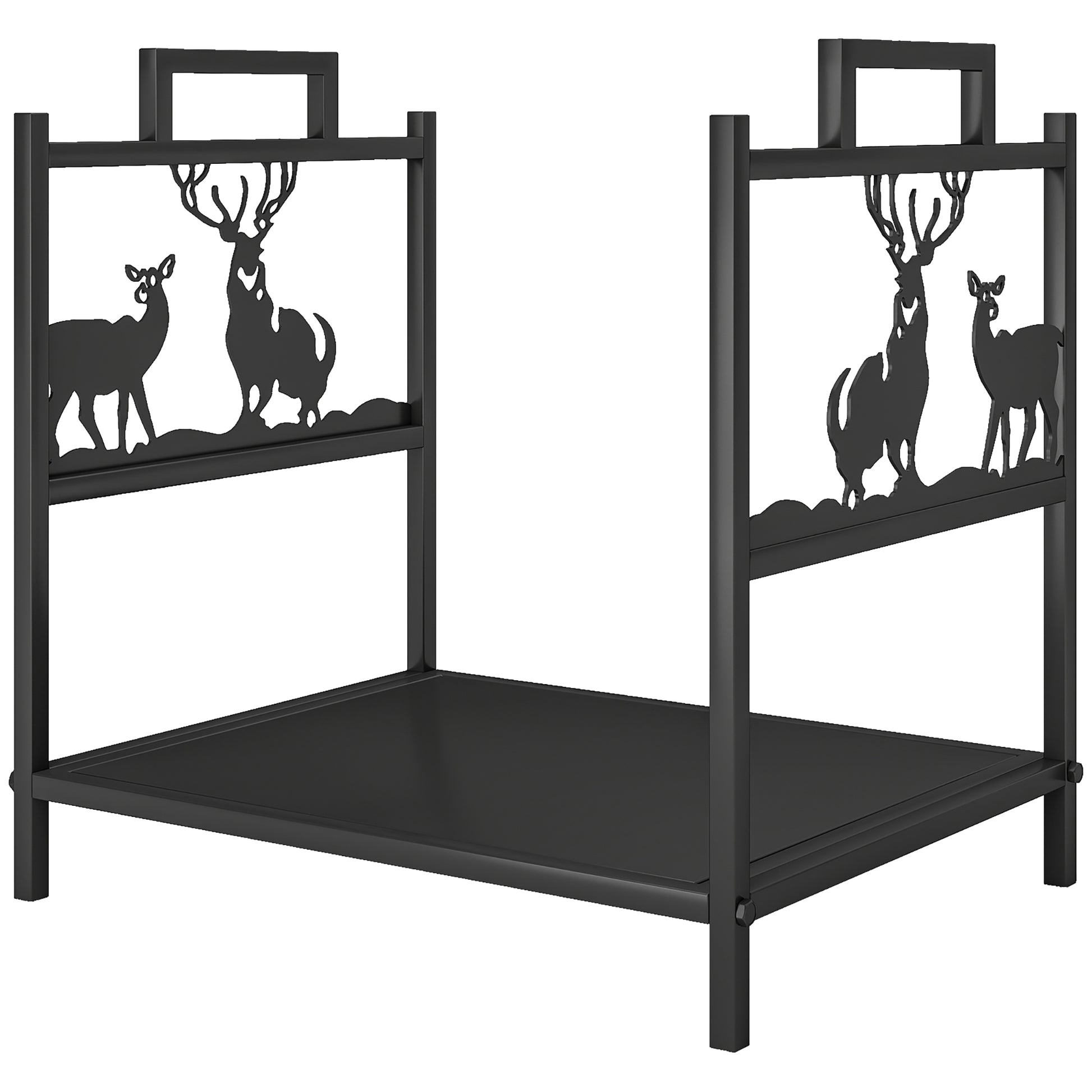 Firewood Rack - Black Reindeer Design Metal Log Holder-Home Furnishings > Home Décor > Fireplaces & Accessories > Firewood Racks-DECOROLALA