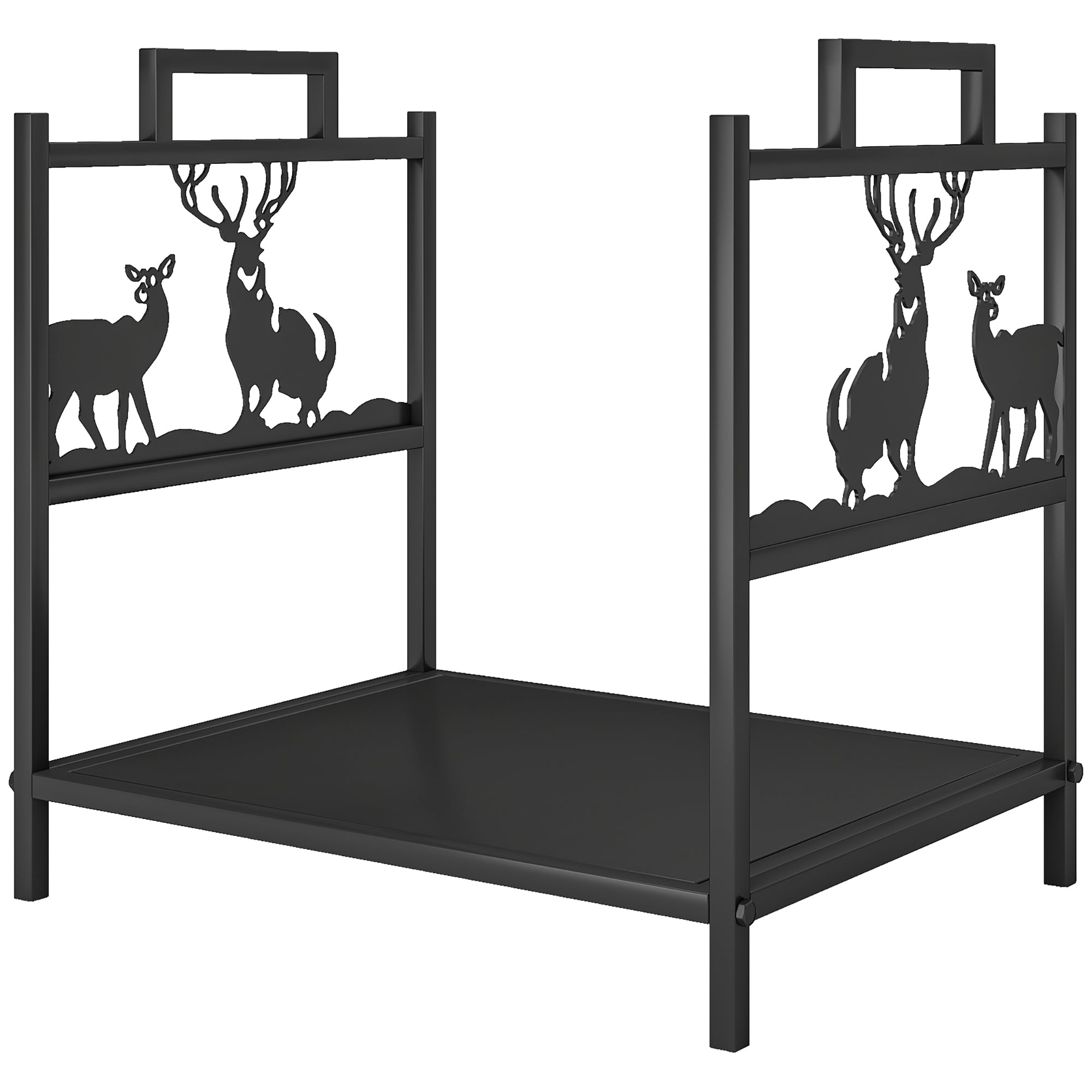 Firewood Rack - Black Reindeer Design Metal Log Holder-Home Furnishings > Home Décor > Fireplaces & Accessories > Firewood Racks-DECOROLALA