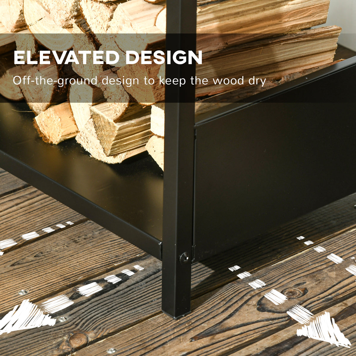 Firewood Rack - Black Steel Indoor Outdoor Log Holder-Firewood Racks-DECOROLALA